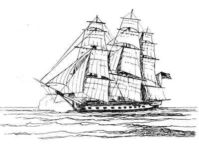 USS CHESAPEAKE (SUPER FRIGATE) Launched 2 December 1799, Joshua Humphreys' design was long on keel and narrow of beam to allow for the mounting of heavy guns.