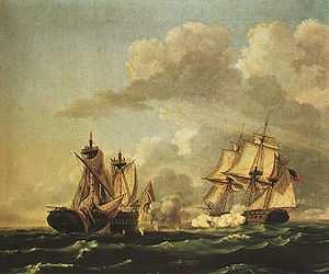 On 19 August 1812, USS Constitution engaged the British frigate HMS Guerrière, 44- guns.