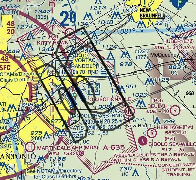 West Runway (14R/32L) VFR Traffic Pattern T-6s at 100-200 KIAS SFC-3800 MSL East Runway (14L/32R) VFR Traffic Pattern T-1s/T-38s at 100-300 KIAS SFC-3100 MSL JBSA-Randolph is home to the 12th Flying