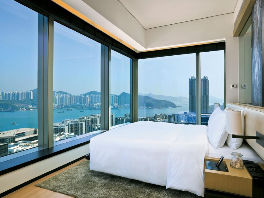 With floor-to-ceiling windows (on two sides in our corner rooms), the guest rooms have lovely views of Hong Kong s busy harbour and its intriguing urban bustle.