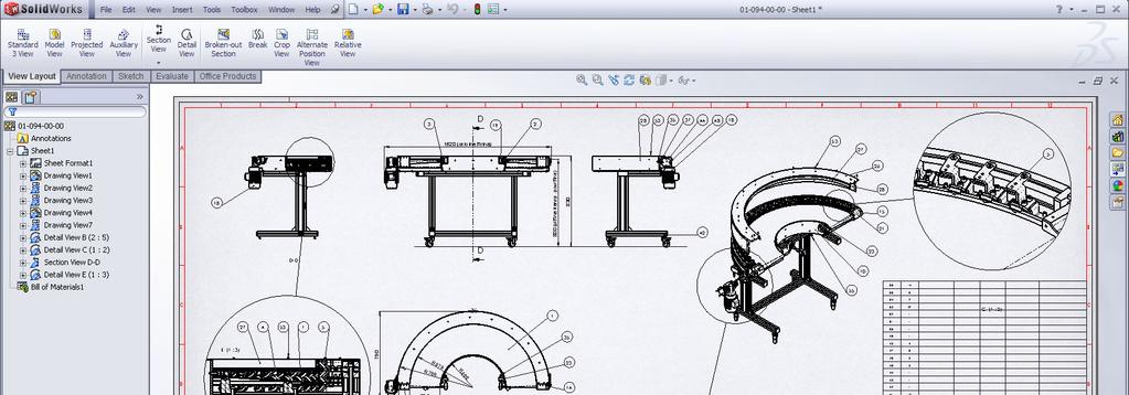 Slika 7.1: Primer razdelave glavne sestavnice za KTT Slika 7.1 prikazuje delovno okolje programa SolidWorks 2009, ki je namenjeno izdelovanju tehničnih risb (Drawing).
