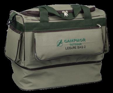 crafted canvas bags in trendy light brown with dark green trim.