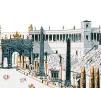 It was decorated with statues, trophies, and a row of large movable egg- or dolphinshaped counters. Twelve starting gates were built into one end of the Circus Maximus.
