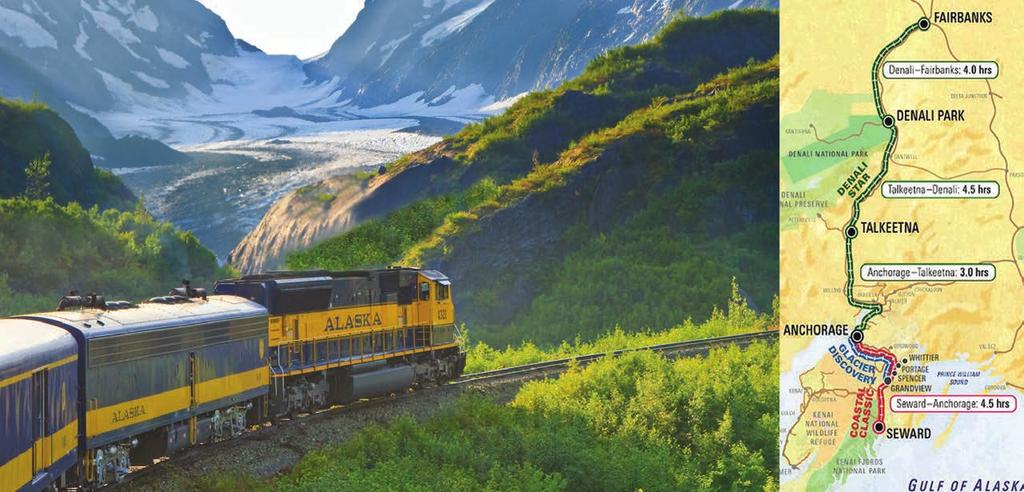 Aboard the Alaska Railroad you will enjoy the Wilderness Express and Gold Star luxury dome cars with spectacular 360 degree panoramic viewing. Tour Fairbanks the Golden Heart City.