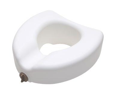 toilet to a comfortable level to promote greater ease of sitting down or standing up from a toilet. Includes a built-in locking mechanism to secure the raised toilet seat to the toilet.