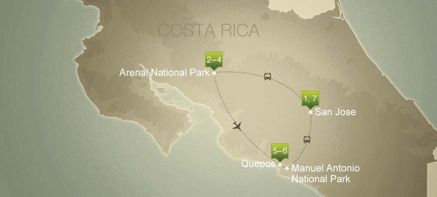 CENTRAL & SOUTH AMERICA Path to Pura Vida 7 days 6 nights San Jose, Arenal, and Manual Antonio National Parks Highlights Day 2 : Atlantic Aerial Tram Tour rial tour that takes you over the tree tops.