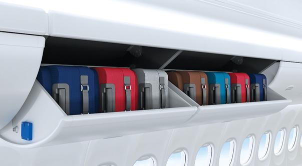 The pivot bins also feature an electronic latching option, which allows the crew to open all overhead bins simultaneously in preparation for boarding, as well as lock them