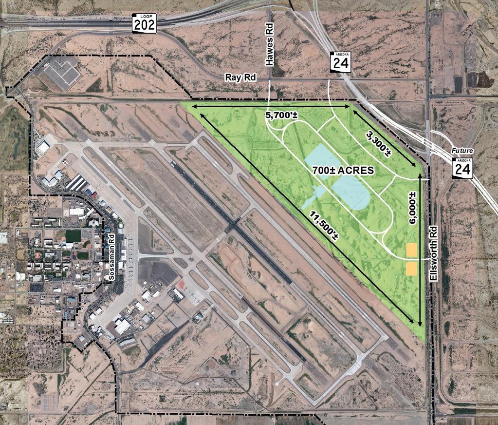 Northeast Development Area 700+ acres of developable land Awaiting environmental clearance from FAA Future location of commercial passenger terminal Convenient freeway