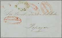 6 150 ( 140) 1853 (Nov 30): Entire letter from Paris to Popayan, initially carried outside the mails and struck with oval ENCAMINADA POR / HURTADO I HERMANOS / PANAMA Forwarding Agent in red.