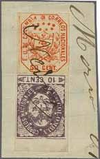202 Corinphila Auction 18-19 November 2015 Colombia: from the Dr. Hugo Goeggel Collection 55 274 274 Scott 1862/63: 50 centavos red, Error of Colour / Transfer in the sheet of the 20 c.