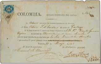 60 Colombia: from the Dr. Hugo Goeggel Collection 202 Corinphila Auction 18-19 November 2015 291 292 291 Scott 1864 20 c. blue and 1865 triangular 2½ c.