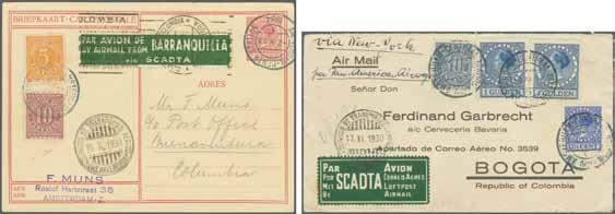202 Corinphila Auction 18-19 November 2015 LATIN & CENTRAL AMERICA: Colombia 79 374M 375M 376M 374 Scott Netherlands 1930 (Nov. 4): Cover from Amsterdam to Bogotá franked with National postage 12 ½ c.