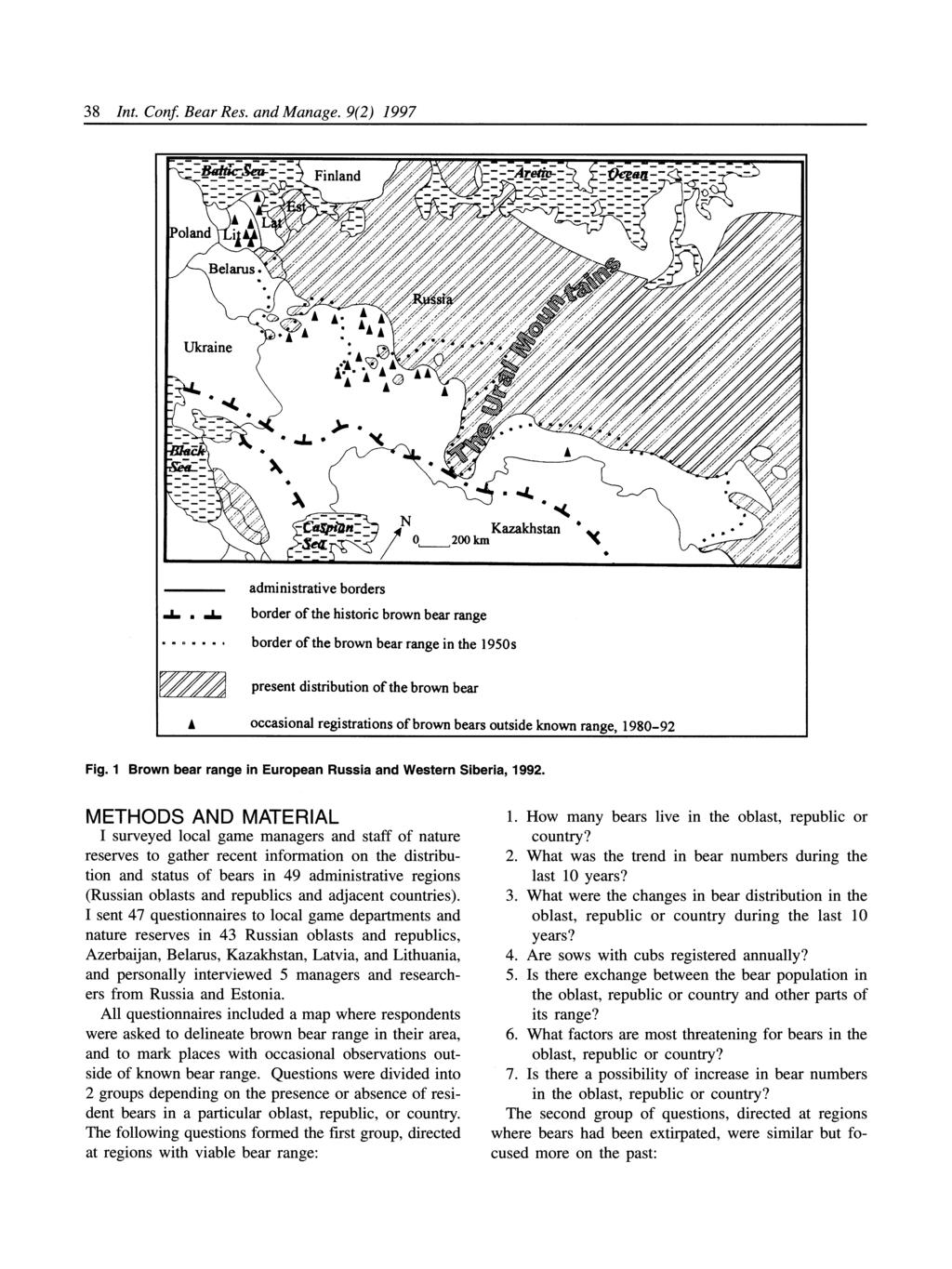 38 Int. Conf Bear Res. and Manage. 9(2) 1997 Fig. 1 Brown bear range in European Russia and Western Siberia, 1992.