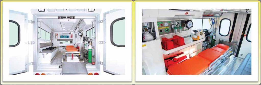 Frontstoragewithwindowforconnectingbetweendriver`scompartmentandpatientcompartment.2 seatsbench&safetybelt.
