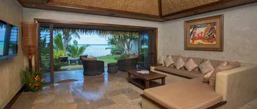 The Ultimate Beachfront Villa offers three bedrooms including two super king beds and two single beds with two spacious bathrooms featuring waterfall showers.