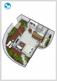 private courtyards, complete with sun loungers, exotic plants and