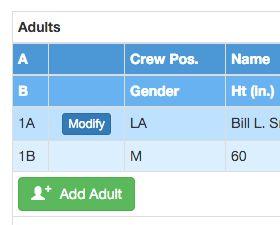 iii. Add adults : Click on the green Add Adult button in the top section of the blue roster.