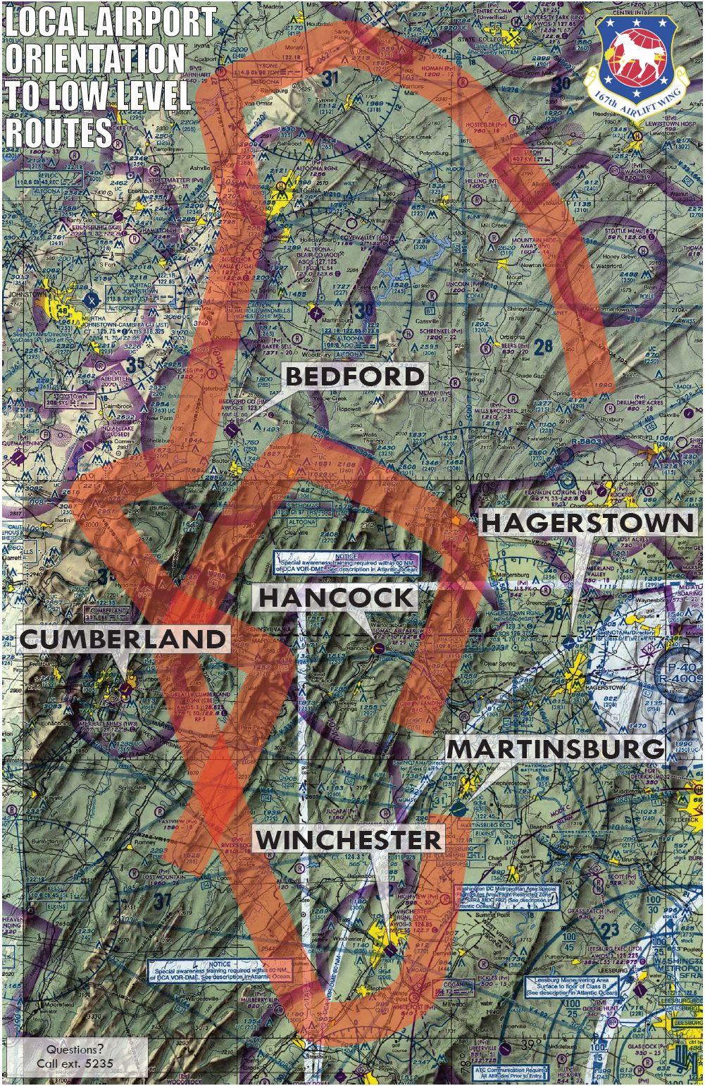 Always be vigilant of low-flying, fast-moving military aircraft in the red-shaded areas. Occasionally, we fly random low level routes all over the state of WV.