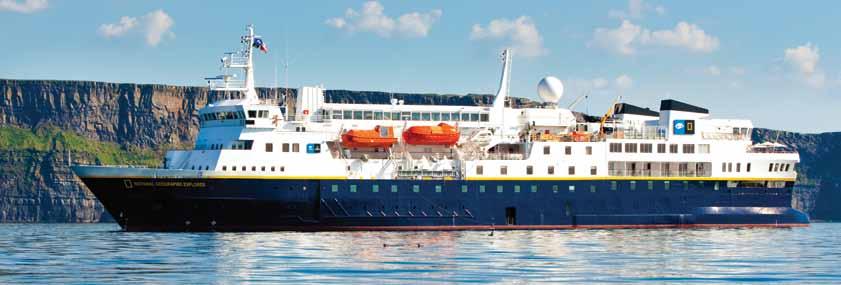 The world s ultimate expedition ship National Geographic Explorer Capacity: 148 guests in 81 outside cabins. Registry: Bahamas. Overall Length: 367 feet.
