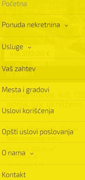 вертикални са леве/десне стране је мени у неким одвојеним деловима сајта). ВИШЕЈЕЗИЧНОСТ Подржати могућност вишејезичног прегледа странице (за сада: српски и енглески језик).