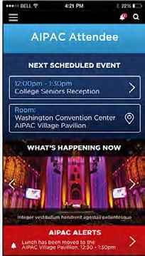 Use the main menu (on the screen s upper left corner) to access all of the app s features, including a searchable schedule, speaker information