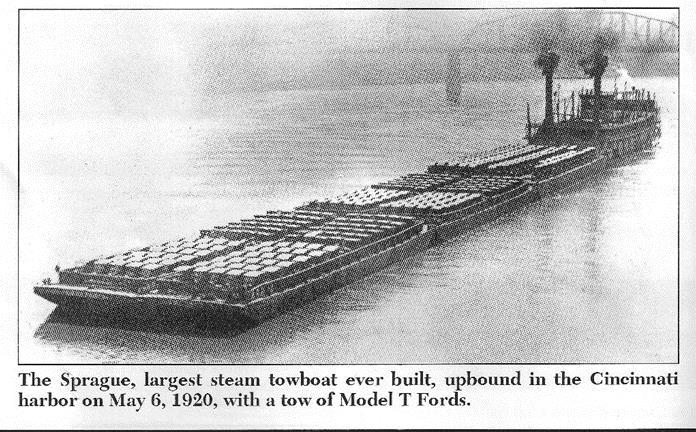 Historical Tidbits Transportation of new vehicles back in the day This interesting photo from The Waterways Journal shows about 300 Model T Fords being transported on a barge.