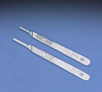 Swann-Morton Scalpel Handles Quality stainless steel Ideal weight and shape Slip-resistant grip Two sizes to accommodate a range of blade sizes Product No.