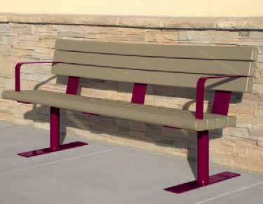 RECYCLED BENCHES 53 3"x 4" RECYCLED PLASTIC BENCH With Back These Heavy Duty benches are manufactured from 3" x 4" recycled plastic planks in 4 ft., 6 ft. and 8 ft. lengths.