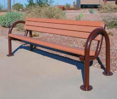 galvanized steel with 3/8" x 4-1/2" welded flat bar supports. Bracing is made from 3/8" x 2" flat bar and 1-1/2" angle. Optional armrest is made from 3/8" x 2" flat bar.