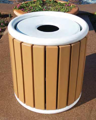 62 LITTER RECEPTACLES NEW! FOR 2012 ROUND STEEL TOP LITTER RECEPTACLE Heavy-Duty Receptacle made with 2-3/8" O.D. steel tubing frame and 2" x 4" Recycled Plastic Planking.