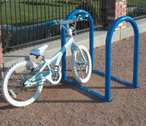 68 BIKE RACKS DOUBLE RAINBOW BIKE RACK The double loop rainbow rack comes with inverted U s manufactured of 2-3/8" O.D. galvanized steel, attached to two steel rails.