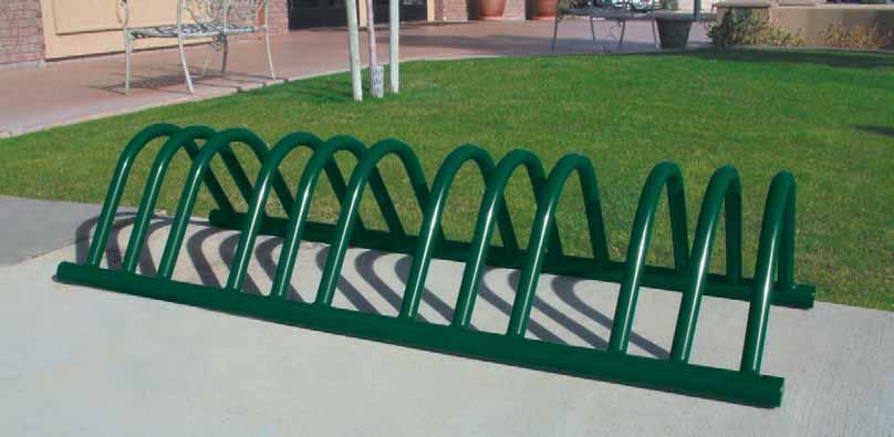 ARCH BIKE RACKS The Arch Bike Rack is all galvanized steel, solid weld construction and is manufactured of 1-7/8" O.D. rails and 1-5/16" arches. The rack is 13" in height x 24" deep.