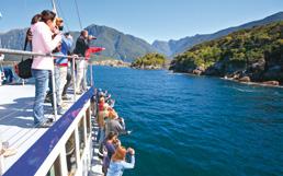 Manapouri Power Station visit included (selected departures). Coach connections from Queenstown and Te Anau.