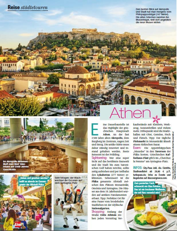 CLASSIC ATHENS CITY BREAK - GERMAN MEDIA RELATIONS Lifestyle magazine highlights capital s historical appeal Print Circulation: 220,241 German women s lifestyle