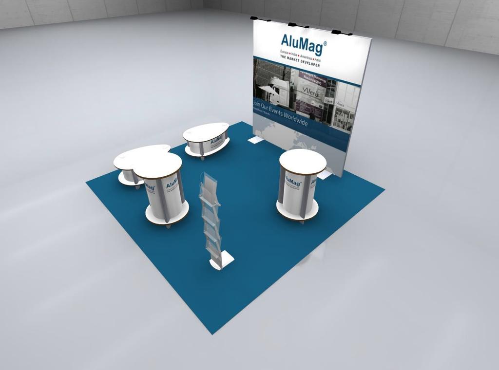 x Brochure display stand 2 x High chairs 1 x Power connection Assembly and dismantling of the booth is included in the price AluMag booth rental: Your own booth system:
