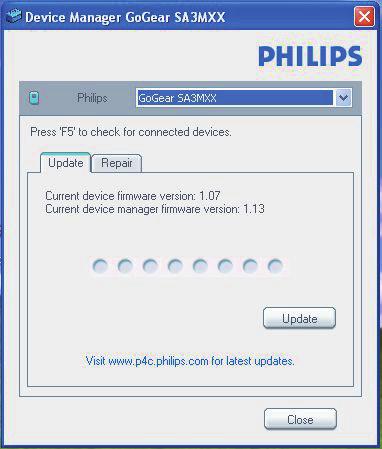 14 Philips Device Manager мүмкіндігі арқылы микробағдарламаны орнату Тілқатысу терезесі көрсетіледі. 3 AZURE құралын компьютерге қосыңыз. Құрылғы қосылған кезде, "SA5AZUX" мәтін жолағында көрсетіледі.