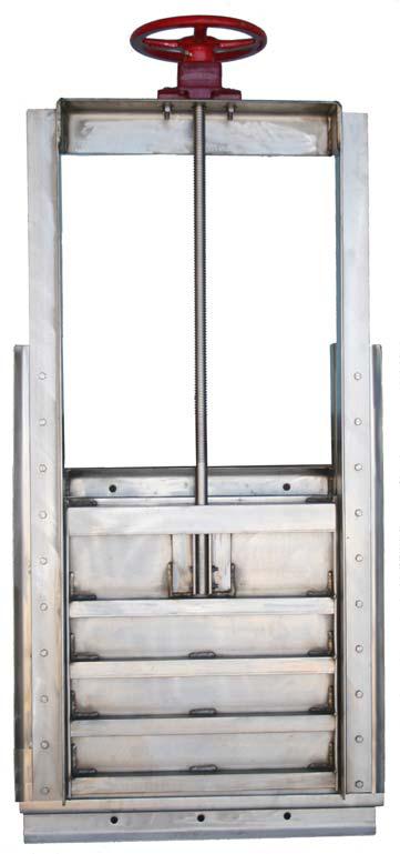SS-250-1 SERIES STAINLESS STEEL SLIDE GATE THE BEST OF TECHNOLOGY FOR STRENGTH AND LONGEVITY IN CORROSIVE ATMOSPHERES 304 OR 316 STAINLESS STEEL WITH UHMW PLASTIC SLIDING AND SEATING SURFACES MEETS