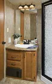 Large mirror with decorative vanity light and a