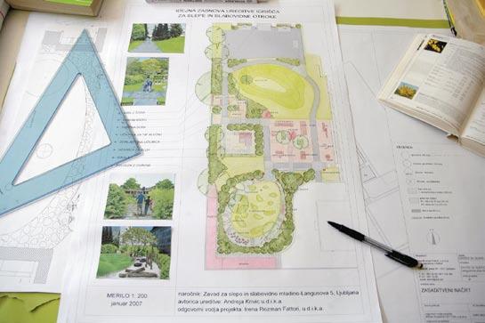 Načrt parka za slepe, ki bo nastal ob Zavodu za slepo in slabovidno mladino v Ljubljani.