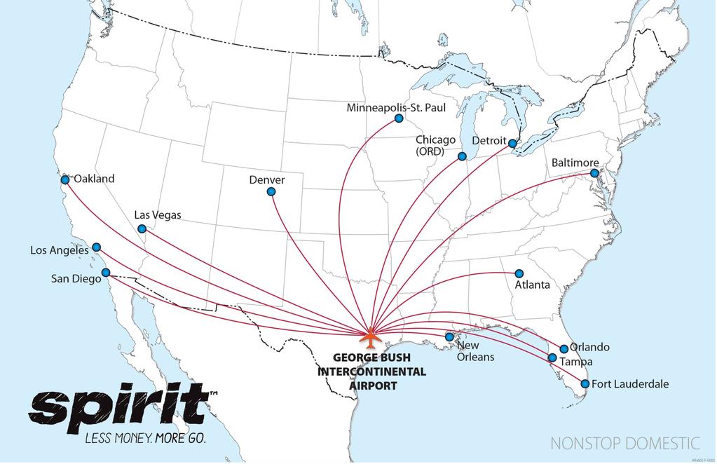 Spirit serves the second most destinations from IAH Since beginning service to IAH with one