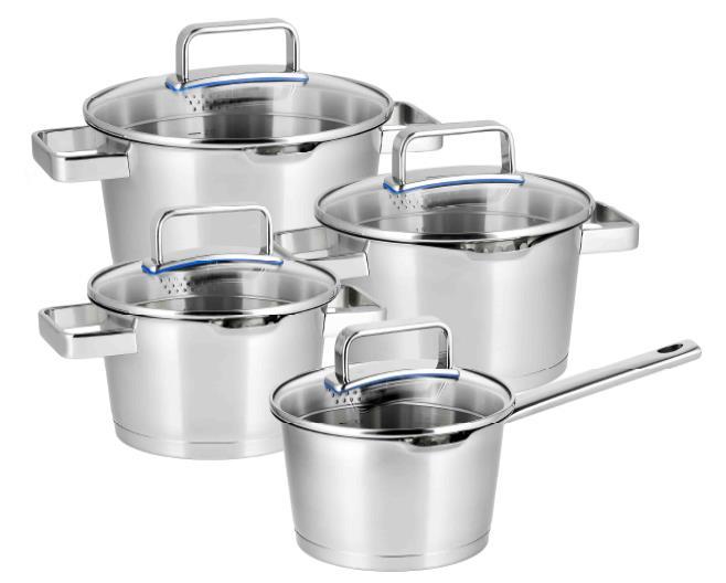 DIAMOND COOKWARE SET 18/10 STAINLESS STEEL 13DIAM004 4 Piece Cookware Set 18/10 S/Steel Body and Sandwich Bottom Cooking Pot with Lid Cooking Pot