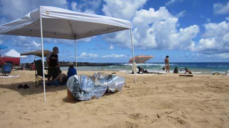 LIFE WITH THE SOLAR FUNNEL COOKER At a recent day at the beach with friends, two of these cookers prepared enough hot dogs, hamburgers, chicken nuggets and taquitos to feed 5 hungry kids and 4 adults.