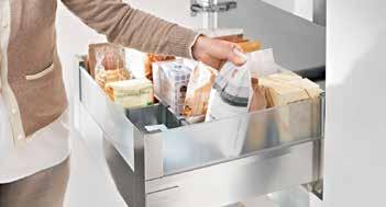 Consumables Zone Storage for food items For TANDEMBOX intivo The storage space in pantry pull-outs as well as drawers can be properly organised using adjustable cross and lateral dividers.