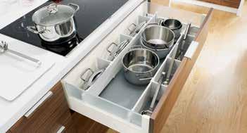 High backs and sidewalls provide secure storage preventing pot handles from jutting out. Depending on the need, there is even enough space for frequently used cooking utensils.