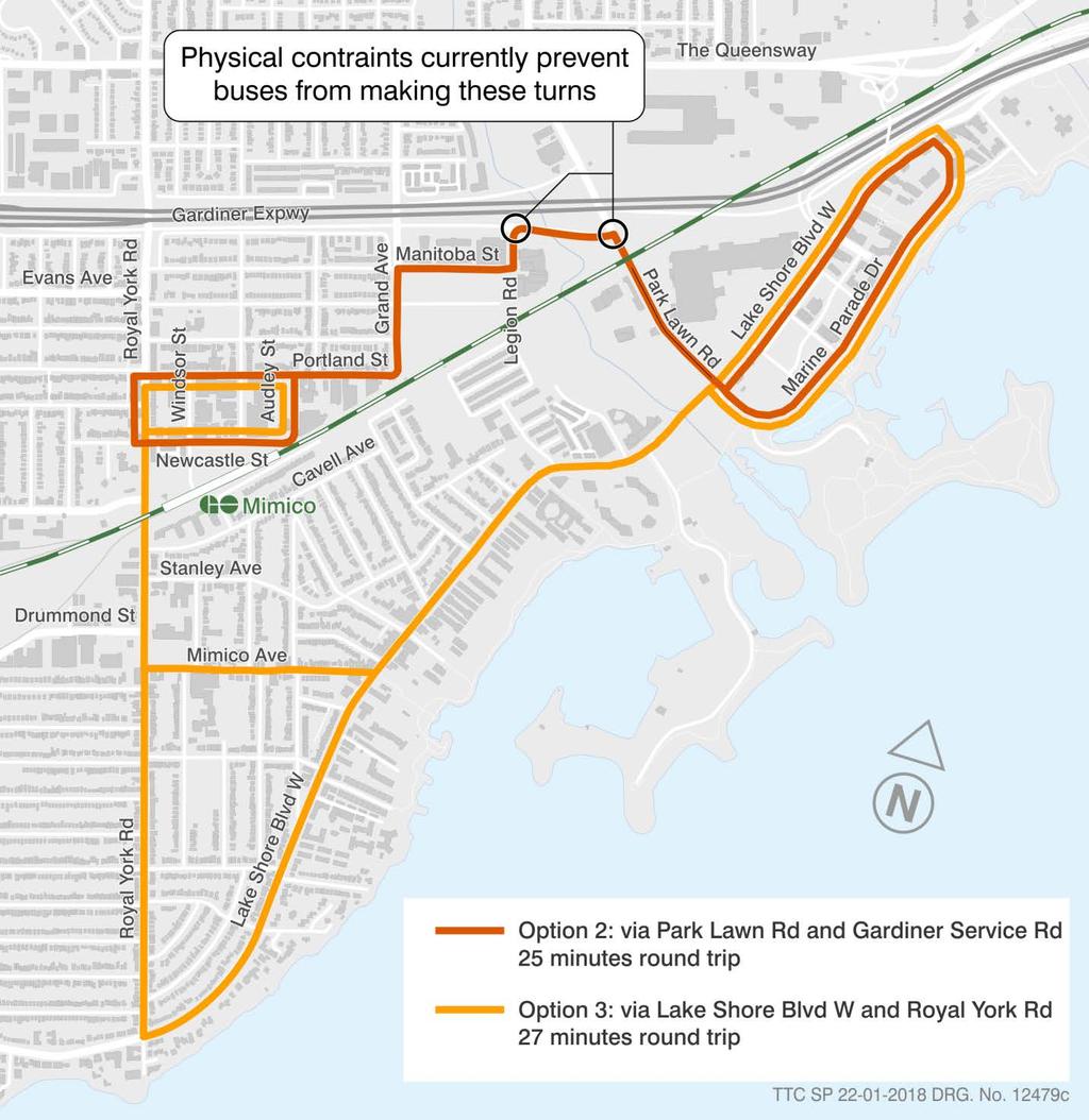 greater reliability of service on Lakeshore West GO than TTC surface routes, so trip travel times will be more consistent. Two other options were tested for operational feasibility in October 2017.