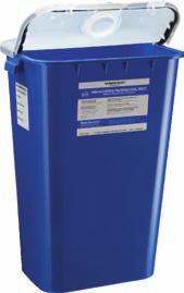 mobility 4011 050 11-GALLON PHARMACEUTICAL CONTAINER 6/CASE Blue w/gasket lid/absorbent pads Separate round opening accepts small items Hinged lid accommodates large items Molded-in