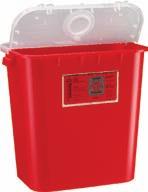 7 /8" H x 16 1 /2" L x 11 13 /16" W Uses cart #430 for mobility 10/CASE 11-GALLON SHARPS CONTAINER 111 030 Red 111 040 Yellow Separate round opening accepts small items Molded-in handles for easy