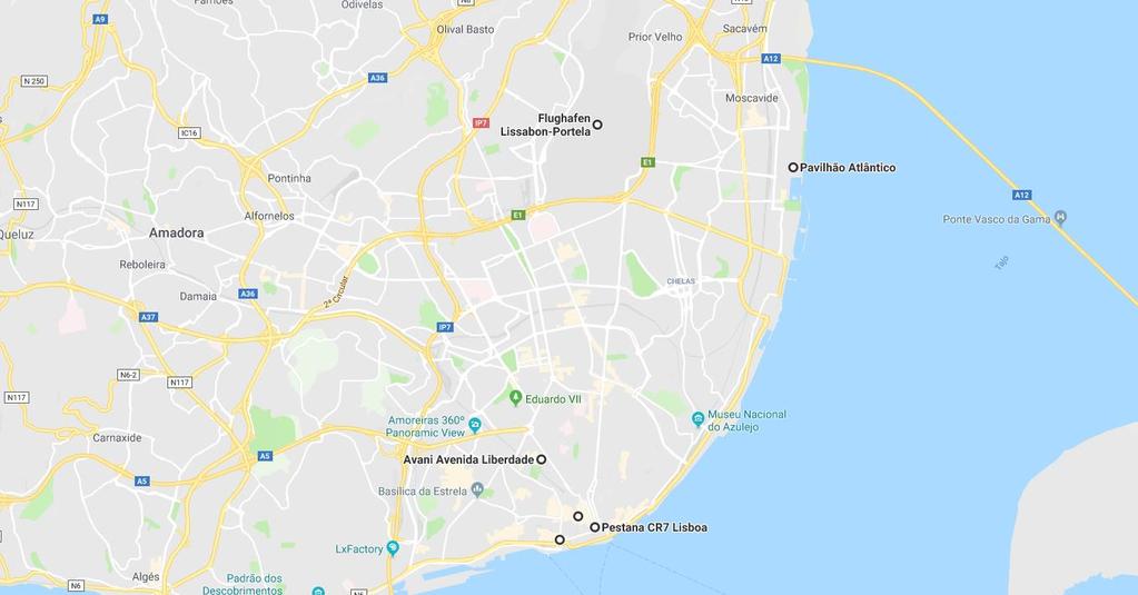 9 Distance to city center Avani Avenida Liberdade - 1,0km / 14min (by foot) Pestana CR7 Lisboa - 1,7km / 25min (by foot) LX Boutique Hotel - 2,0km / 30min (by foot) Hotel Do Chiado - 1,6km / 20min