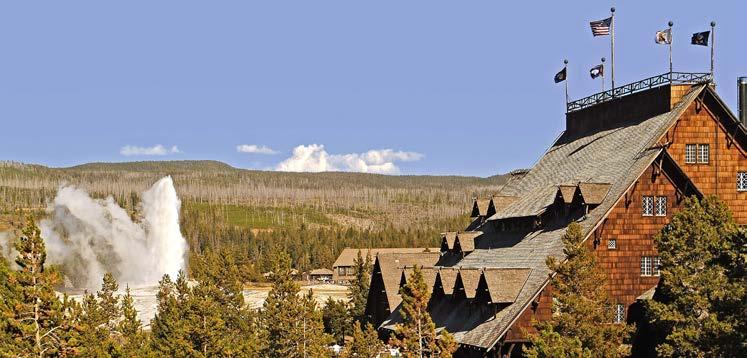 The Old Faithful Inn offers accommodations ranging from rustic historic rooms (with and without private bathrooms) to newer suites, all with queen beds.