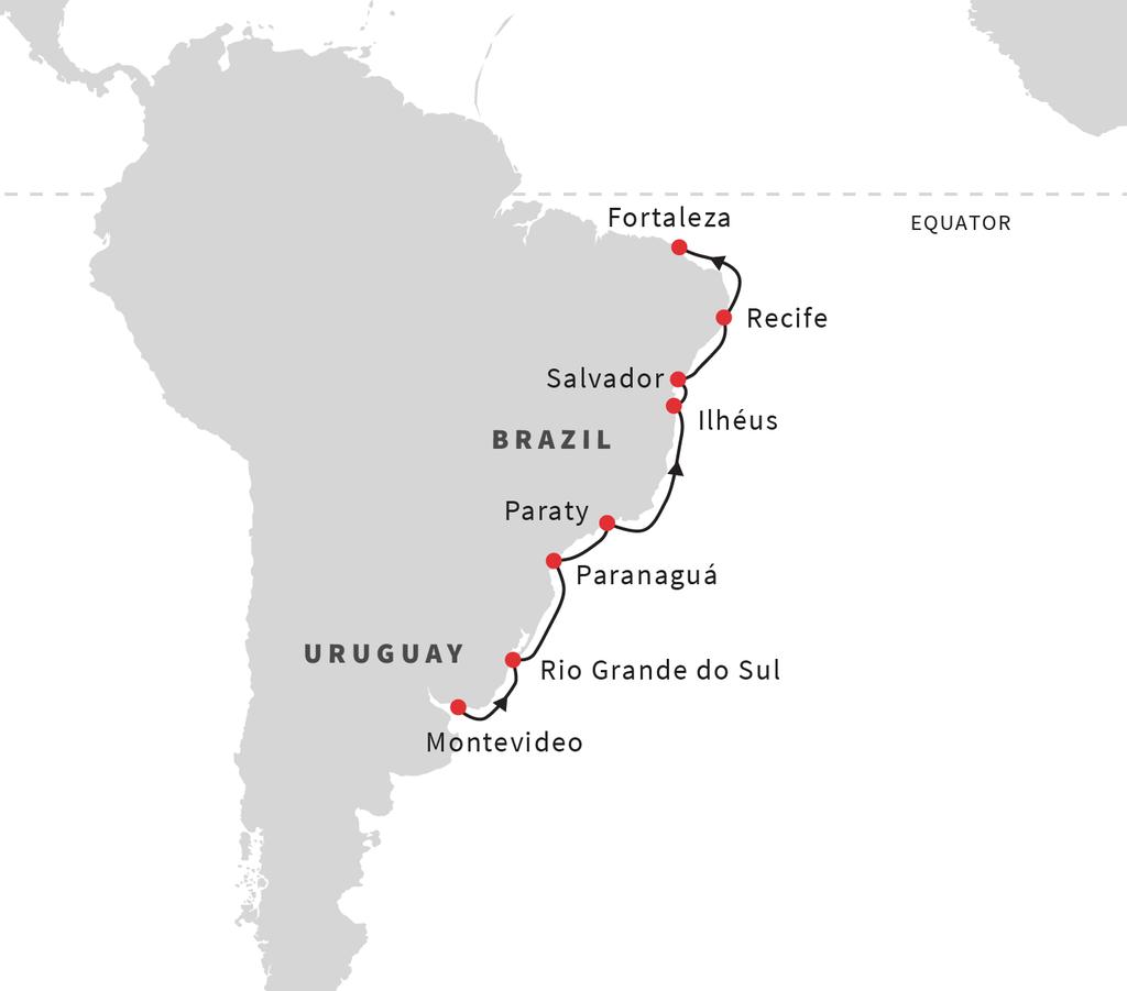 Enjoy a diverse itinerary in the land of the samba, exploring big cities and glorious nature See the lush coastline of Brazil and the Amazon rainforest Choose from an exciting and varied excursion